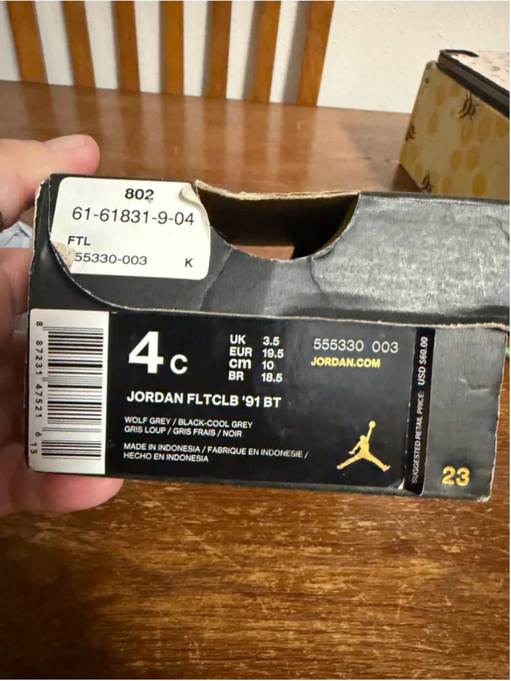 Nike Air Jordan FLTCLB ’91 BT Wolf Grey Black Cool Grey Toddler Size 4C 555330-0